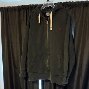 Mens 3XB 3XL big polo Ralph Lauren Black full zip thermal Hoodie with Red Logo